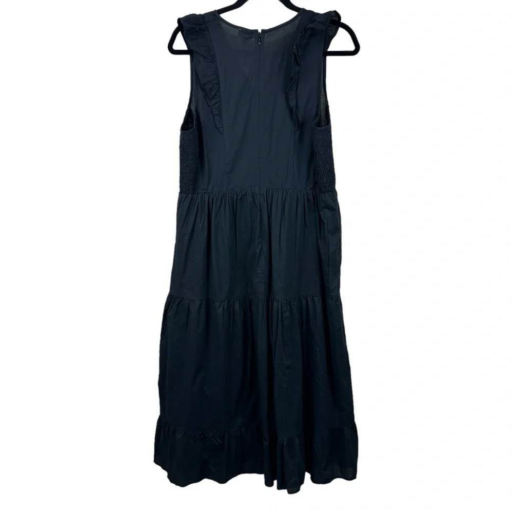 NWT J. Crew V-Neck Smocked Ruffle Tiered Midi Dress Black Sz 14